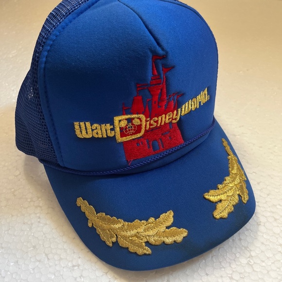 Disney Other - Vintage Walt Disney World 80's Mesh Hat Blue Trucker Cap Gold Leaf